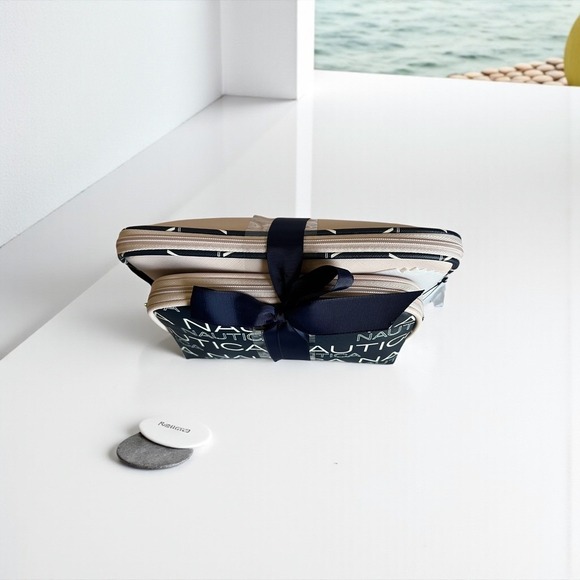 Nautica 2PC Trap Set Travel Cosmetic Makeup Bag Blush Navy NWT - Picture 6 of 8